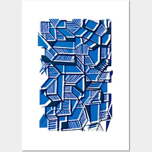 Blue Geometric abstract street art Posters and Art